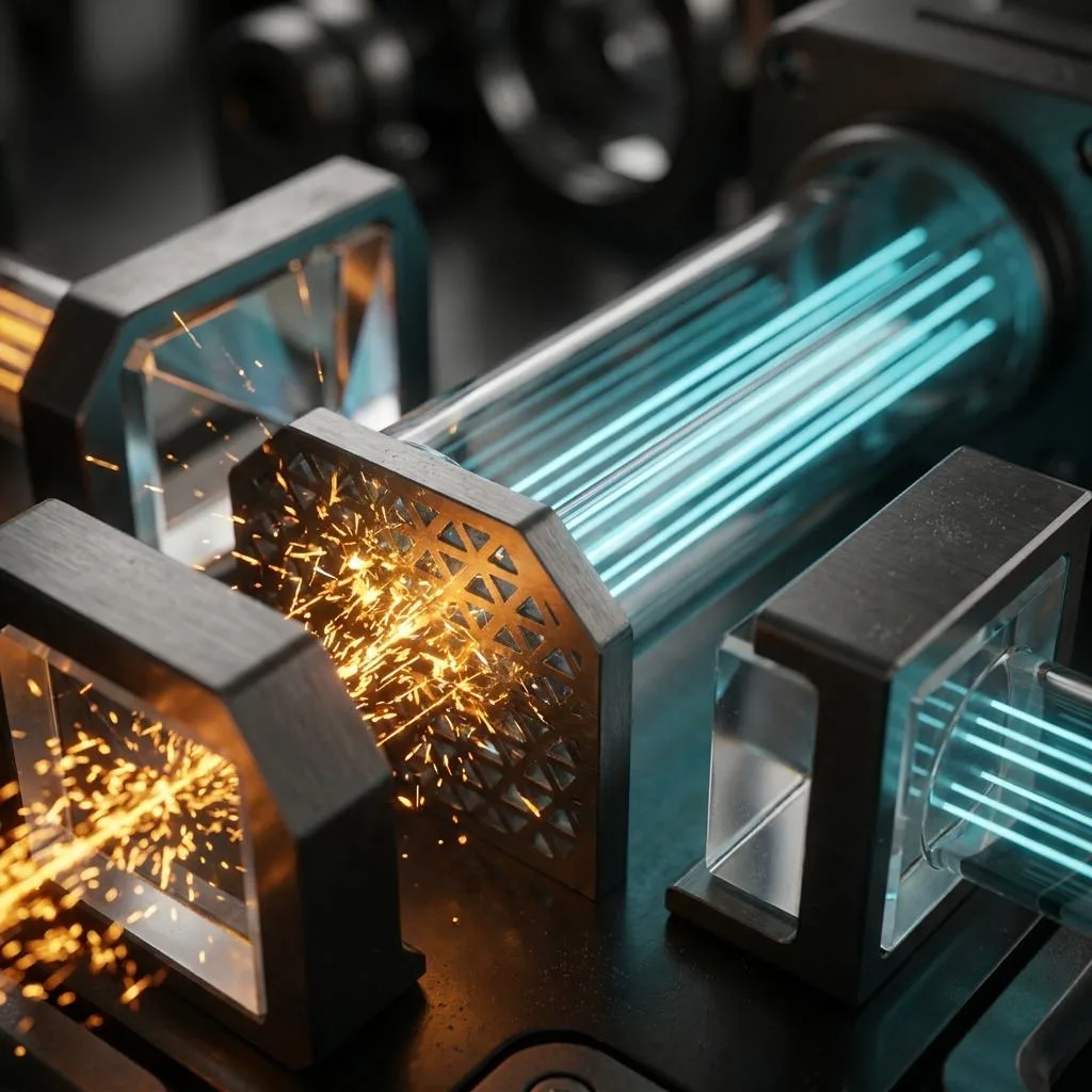 Macro close-up of a precision quartz optical barrier filtering and regulating rapid data streams, illustrating the operation of an API rate limiter and buffering.
