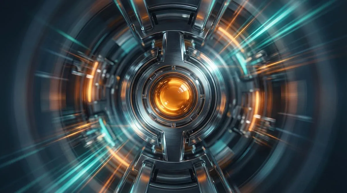 A symmetrical, dynamic photograph of a modern technological tunnel with a motion blur effect, symbolizing the fast and flawless Quote-to-Cash process in B2B business.