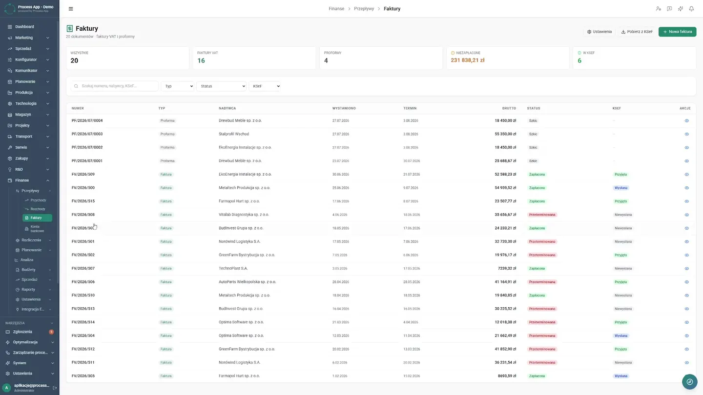 Navigation through the Invoices and Receivables sections, opening details of specific documents. The system now tracks unpaid invoices automatically, and the billing department can view the full document history. Automatic grouping of overdue amounts by client saves time, and the company always knows who owes what, enabling quick action and sound cash flow management. Invoices and Receivables — How to Automate B2B Finance and Reclaim Time | Case Study