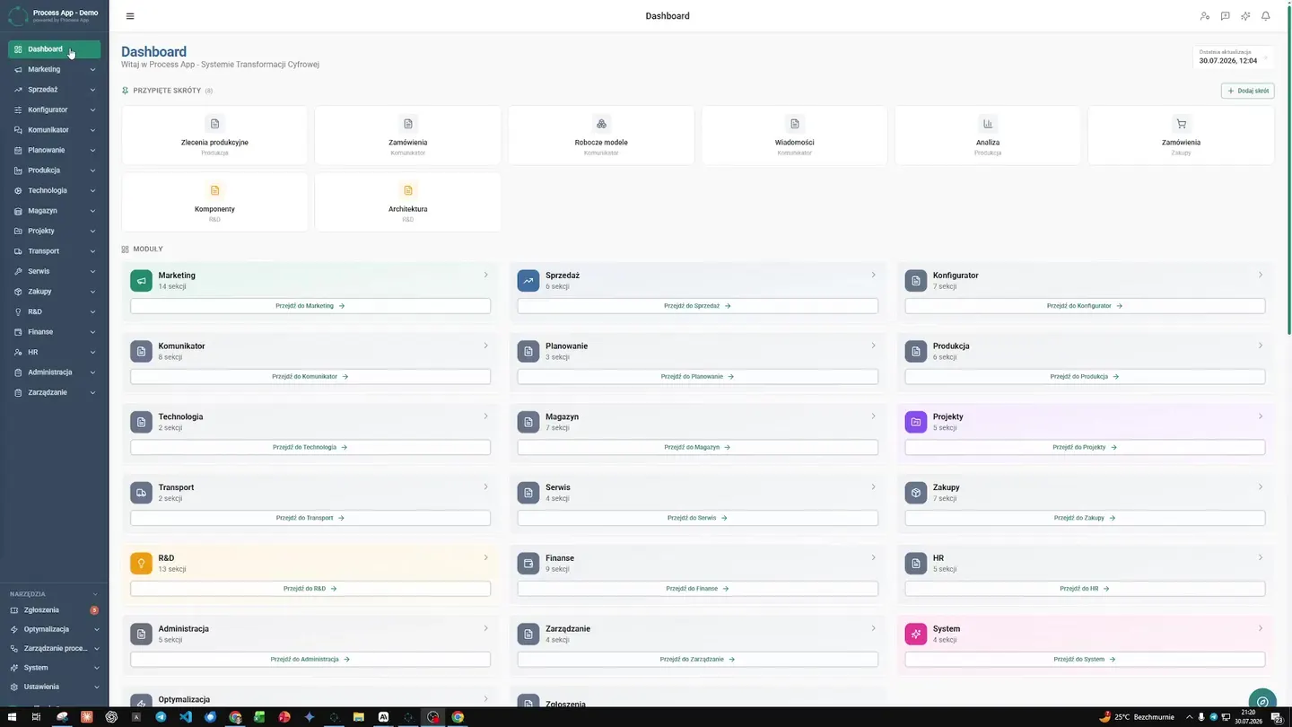 Navigation from the main dashboard to the Purchasing module and opening the details of a specific order. Emails and phone calls to suppliers have been replaced by a central dashboard, giving the purchasing manager a clear order list and quick access to delivery details — without wasting time. Central Order Dashboard — How to Eliminate Material Shortages in Projects | Case Study
