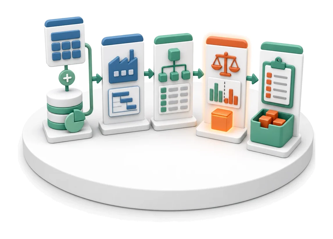 Demand vs Inventory Balancing — module screens in Process App