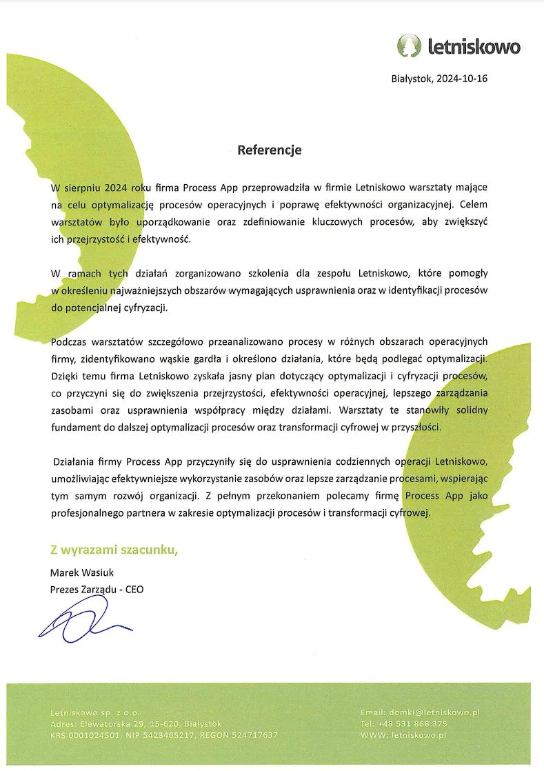 Letniskowo reference letter
